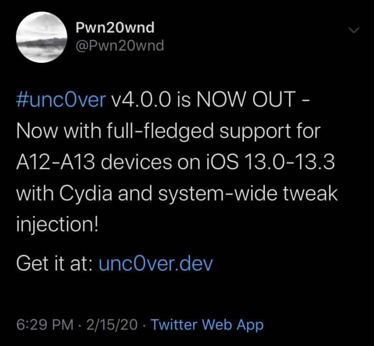Unc0ver v4.0.0 added iOS 13 – iOS 13.3 Jailbreak support on A12 / A13