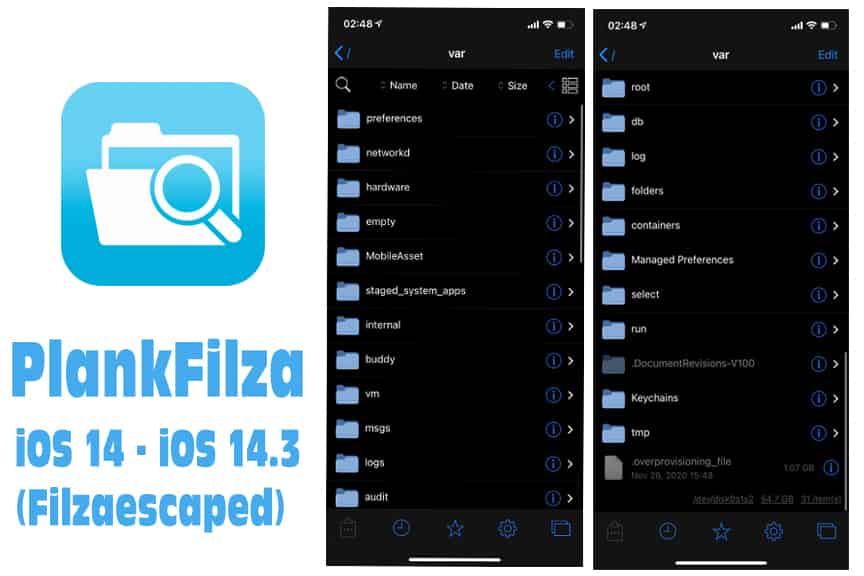 PlankFilza released for iOS 14 to iOS 14.3 – A modified version of the Filza file explorer