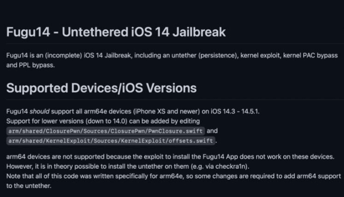 Fugu Jailbreak: Untethered iOS 14 Jailbreak