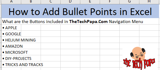 Add Bullet Points in Excel - thetechpapa.com